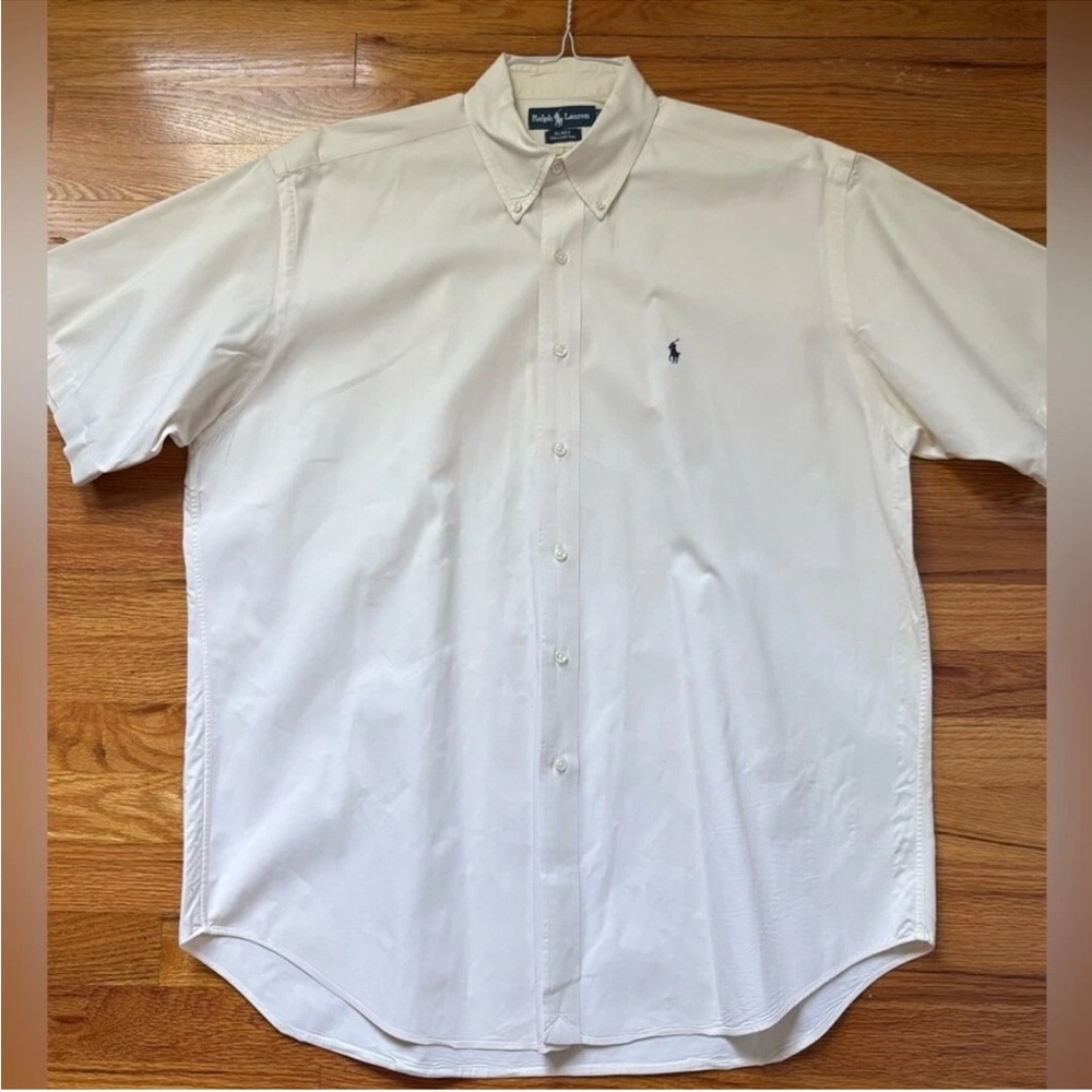90’s Ralph Lauren Shirt Mens Size Large Blake Beige Short Sleeve Button Down EUC